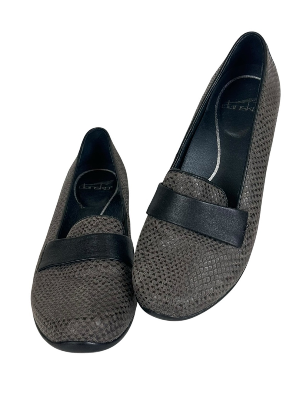 Dansko Oksana Gray Snakeskin Embossed Loafers Size 38